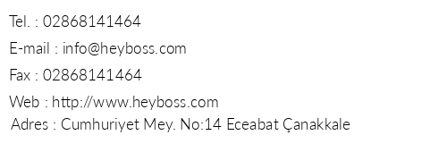 Boss Hotel Eceabat telefon numaralar, faks, e-mail, posta adresi ve iletiim bilgileri